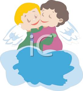 Baby Angels Hugging And Sitting On A Cloud   Royalty Free Clipart