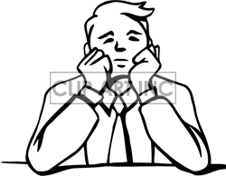 Black And White Image Of A Man Thinking Elbows On The Table Clipart    