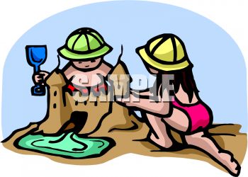 Building A Sandcastle Wearing Sun Hats Royalty Free Image Clipart