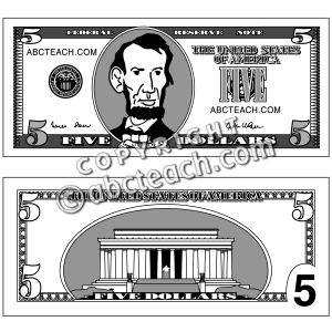 Clip Art  Five Dollar Bill Grayscale   Preview 1