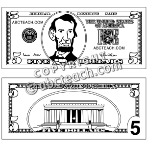 Clip Art  Five Dollar Bill Outline B W   Preview 1