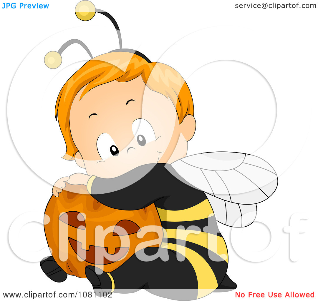 Clipart Cute Halloween Baby In A Bee Costume Hugging A Pumpkin
