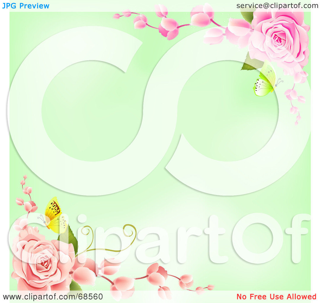 Clipart Illustration Of A Green Background With Corners Of Pink Roses