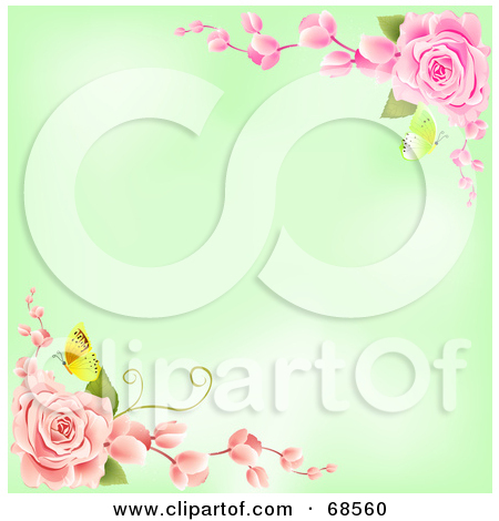 Clipart Illustration Of A Green Background With Corners Of Pink Roses