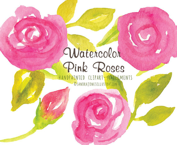 Clipart   Pink Roses Clip Art   Flower Clipart   Watercolor Roses