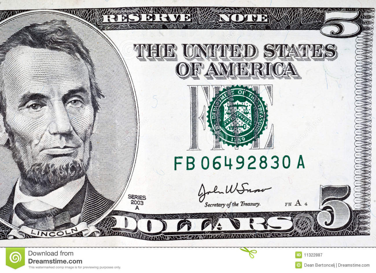 Five Dollar Bill Royalty Free Stock Photography   Image  11322887