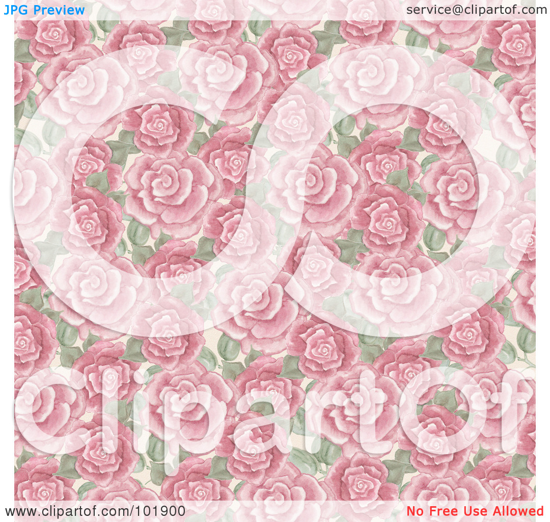 Free  Rf  Clipart Illustration Of A Background Of Pink Roses And Green