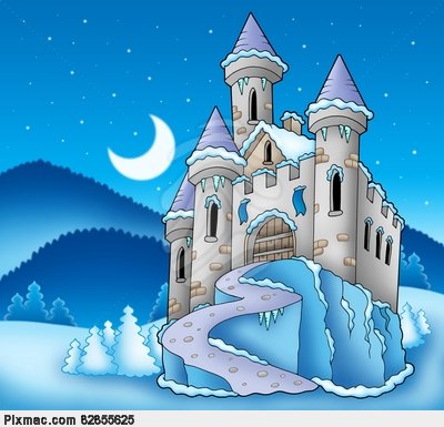 Frozen Castle In Winter Landscape