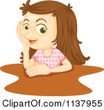     Girl Resting Her Cheek Against Her Hand Royalty Free Vector Clipart