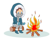 Girl Sitting Near Fire In Winter Clipart