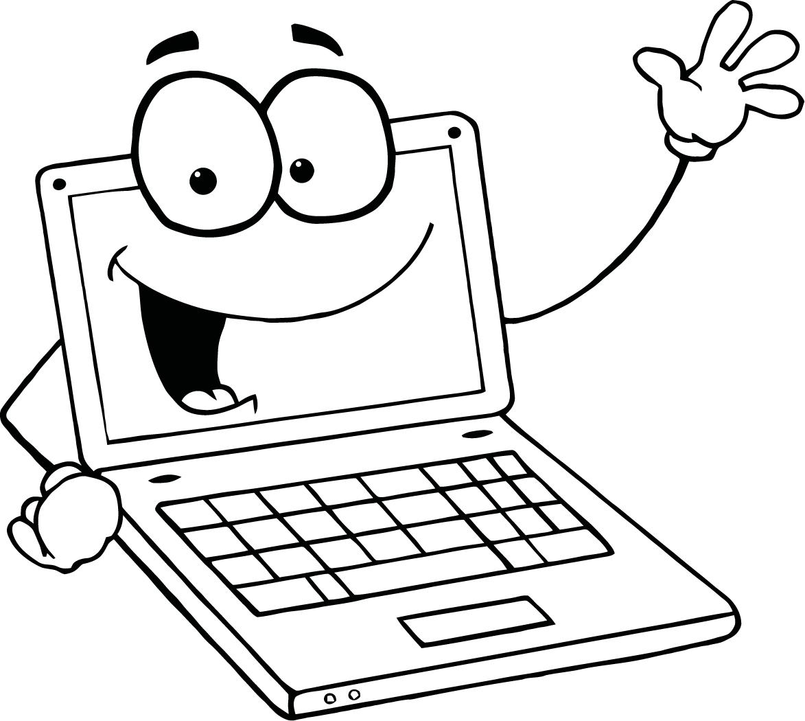 Laptop Cartoon Character For Kids   Coloring Page Of A Laptop Cartoon