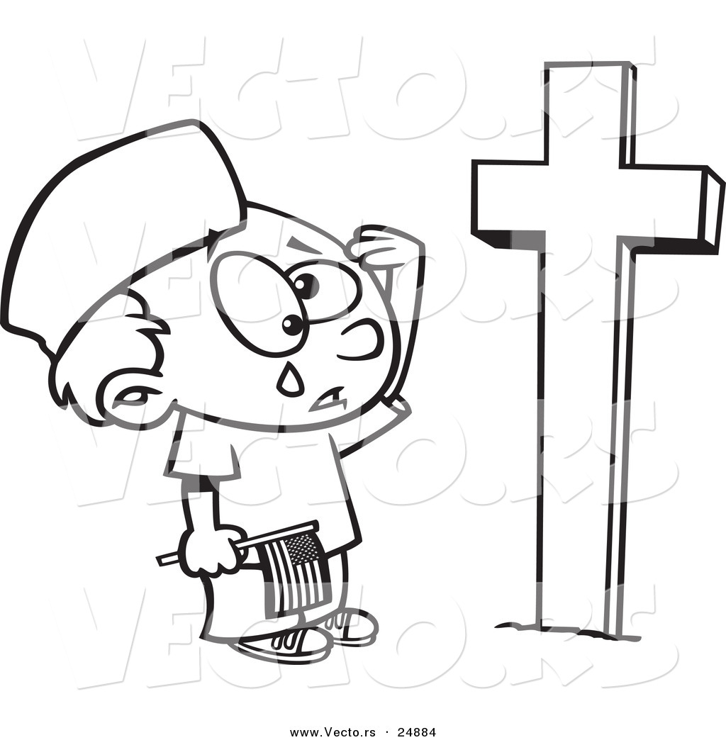 Larger Preview  Vector Of A Cartoon Boy Crying At A Soldiers Grave On    
