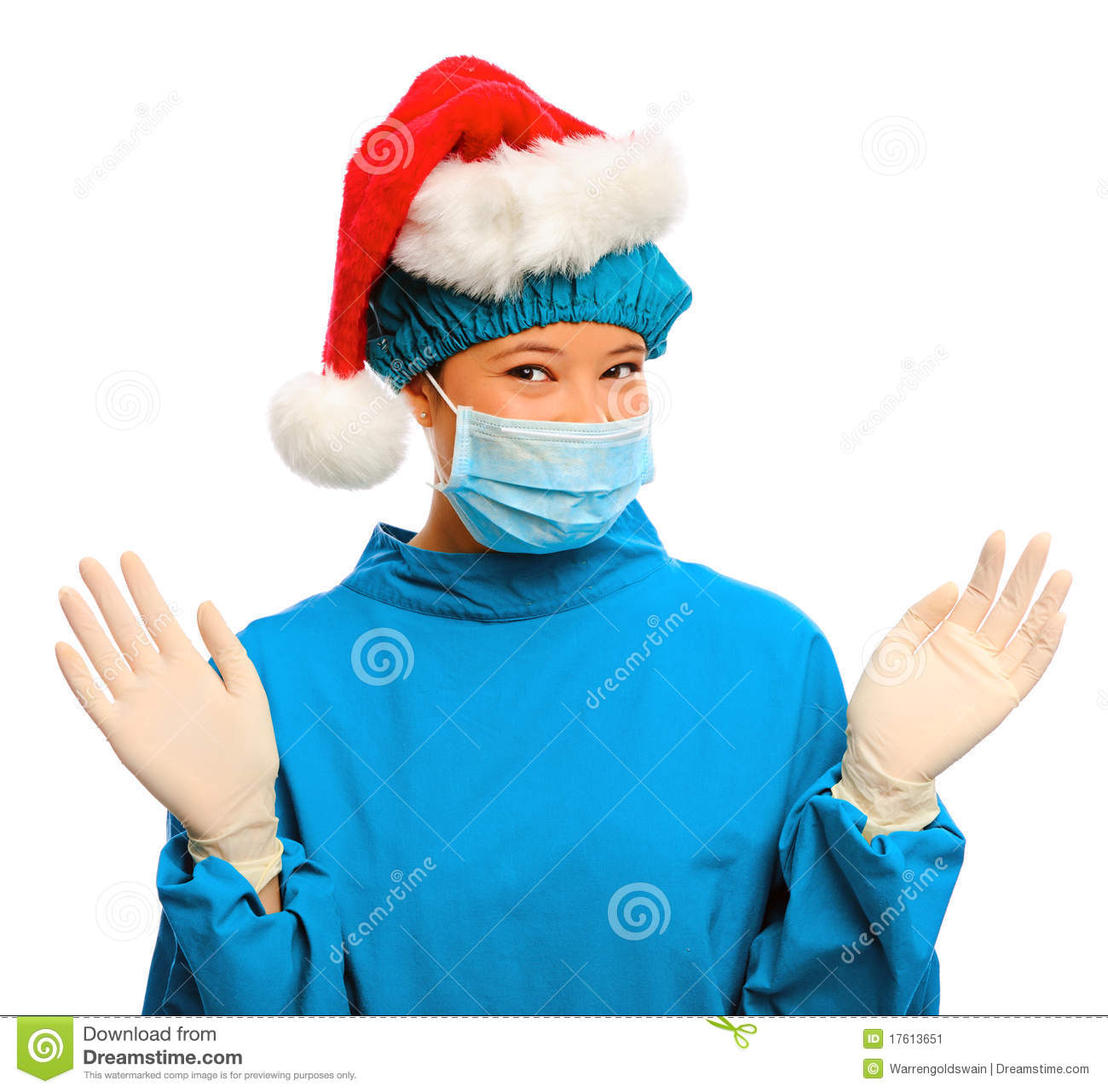 Medical Professional With Christmas Hat Isolated On White 