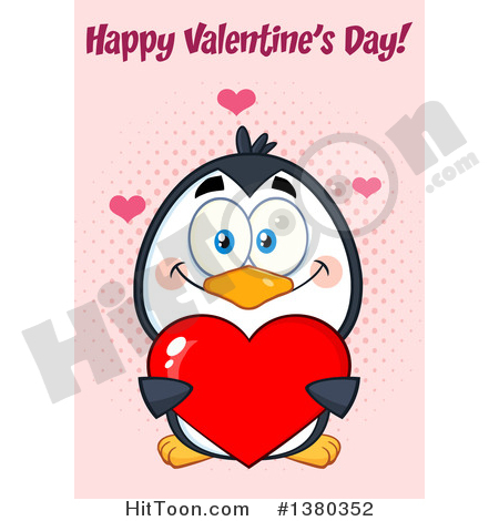 Penguin Clipart  1380352  Happy Valentines Day Greeting Over A Cute    