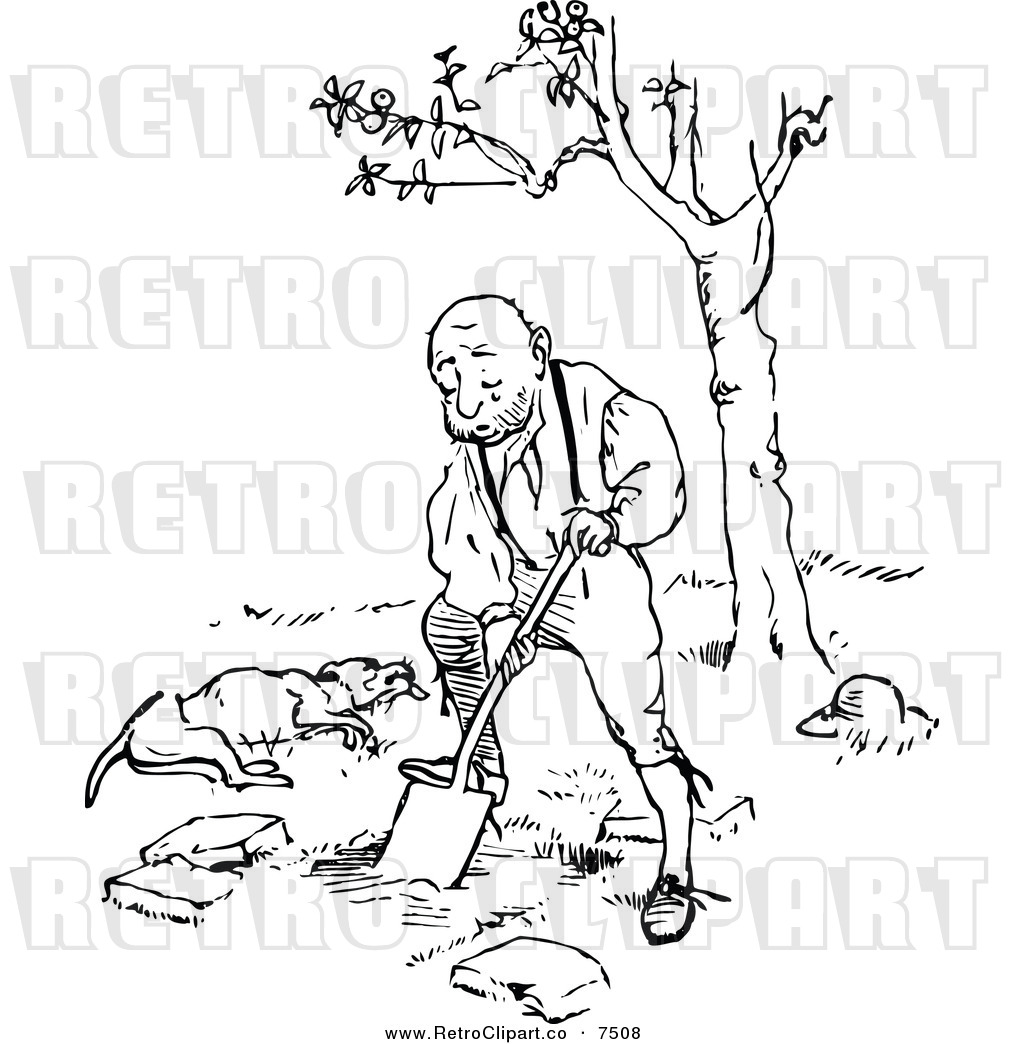 Preview  Vector Clipart Of A Retro Black And White Man Digging A Grave