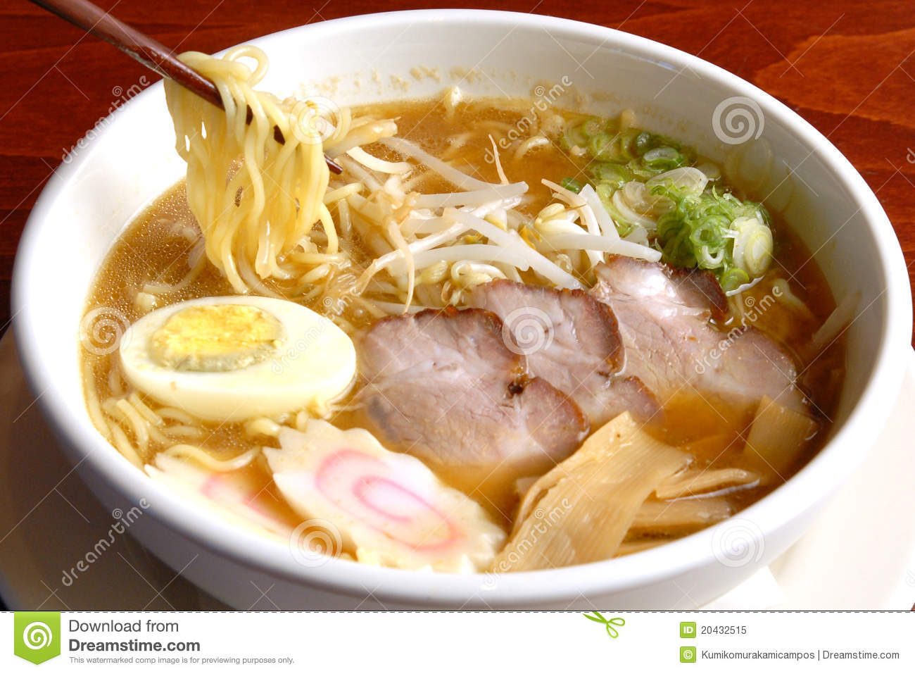Ramen Noodles With Eggs Bamboo Shoot Green Onions Fish Paste Bean