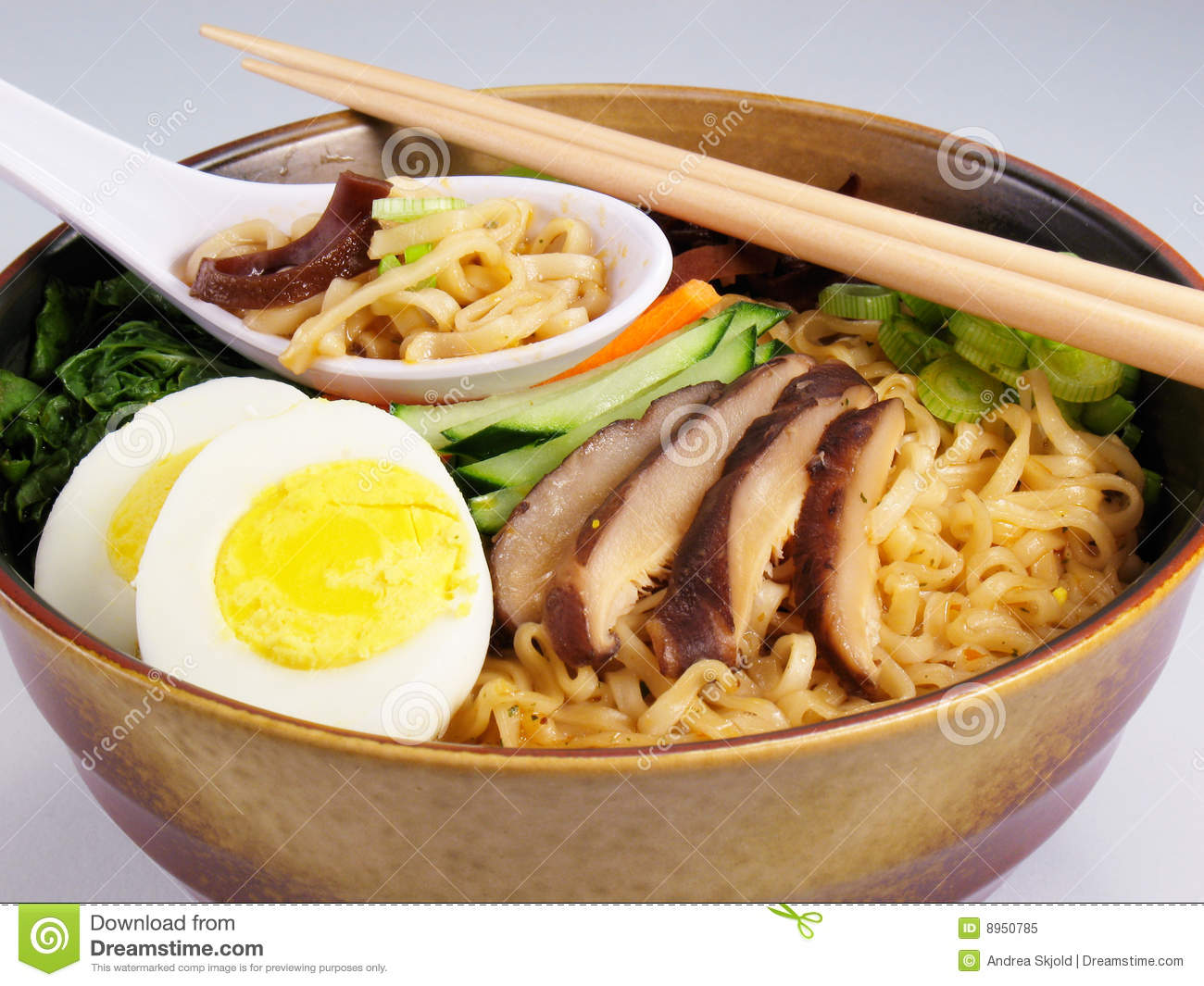 Ramen Soup With Hard Boiled Egg Vegetables And Mushrooms