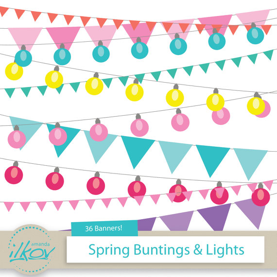 Spring Patio Lights   Bunting Banners Clipart For Digital Scrapbooking