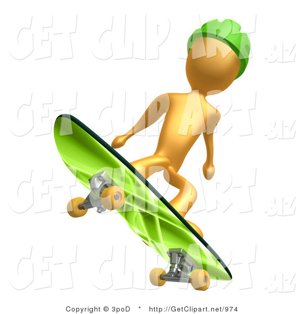 3d Clip Art Of A Golden Man In A Green Helmet Catching Air While