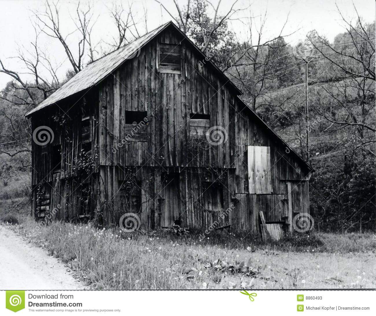 Abandoned Barn In Disrepair Media Is Black And White 