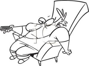 Black And White Cartoon Indolent Man Surfing With The Television