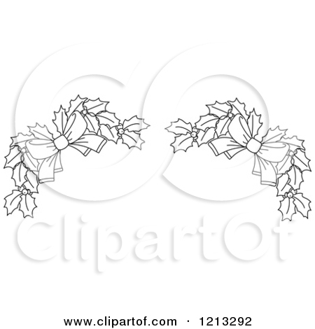 Black And White Christmas Holly And Bows Border