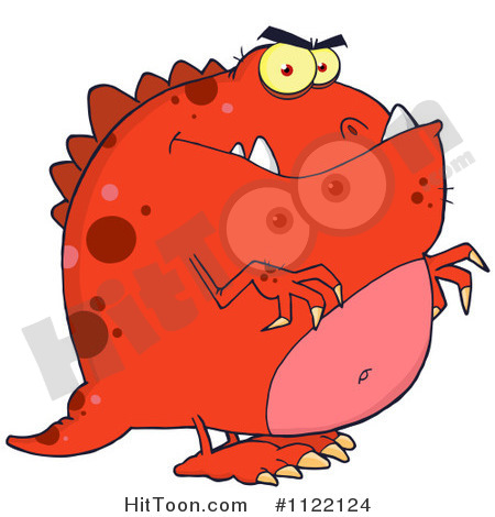 Cartoon Of A Red Dinosaur   Royalty Free Vector Clipart  1122124