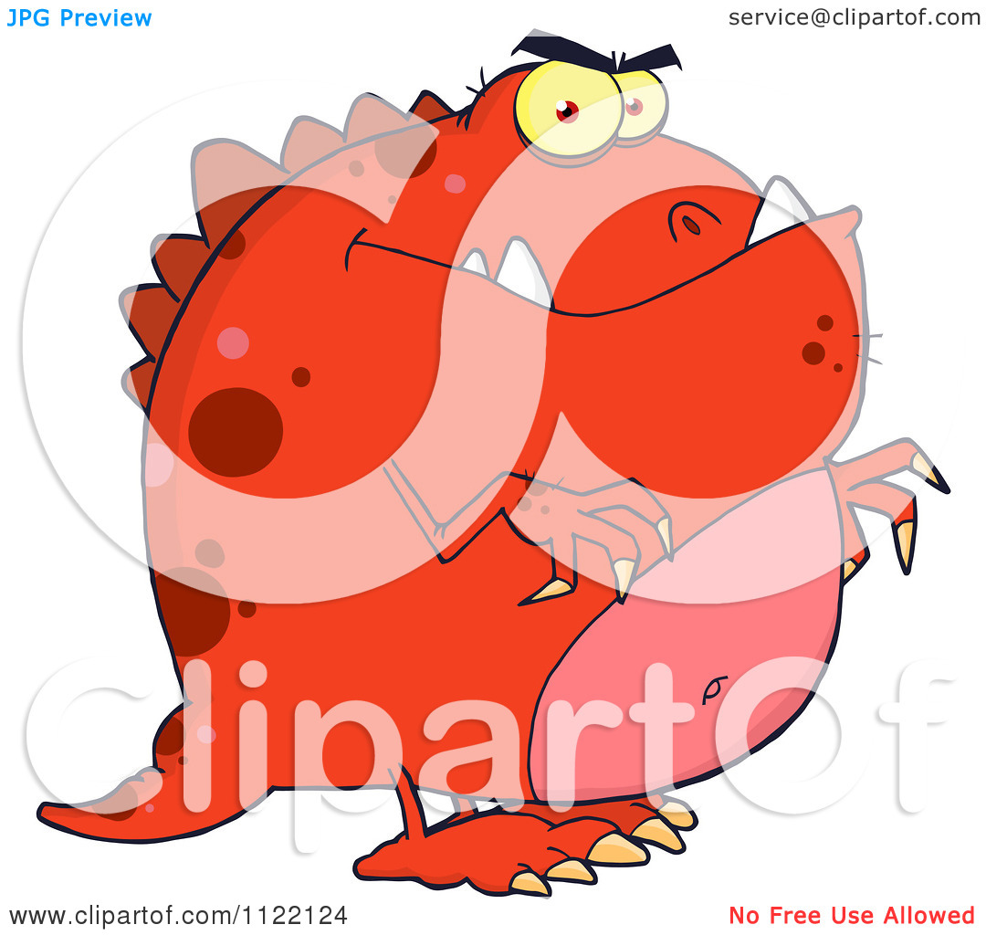 Cartoon Of A Red Dinosaur   Royalty Free Vector Clipart By Hit Toon