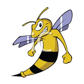 Clip Art Image Of An Angry Bee With Blue Wings Grinding His Teeth In A    