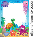Clipart Of A Border Of Sea Creatures Royalty Free Vector Illustration