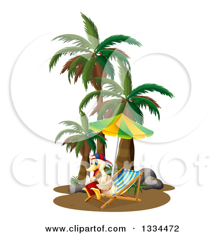 Clipart Of A Duck Reading A Book In A Chair By Palm Trees   Royalty