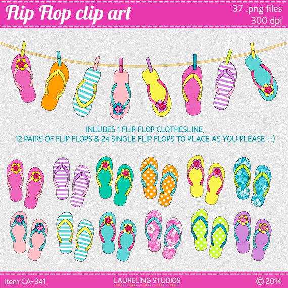 Digital Summer Clipart Flip Flops Beach Clip Art Luau Clip Art