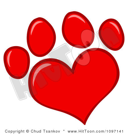 Dog Paw Heart Clipart 1097141 Clipart Red Heart Shaped Dog Paw Print