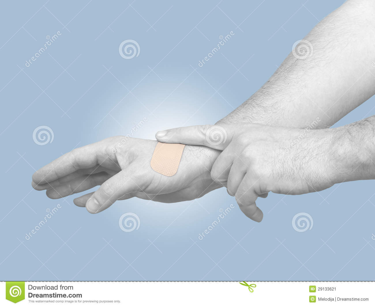 Hand Putting Adhesive Bandage On Hand  Concept Photo With Color