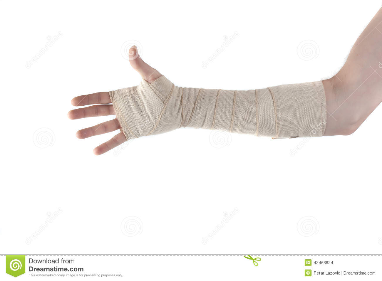 Hand Tied Elastic Bandage On A White Background Stock Photo   Image