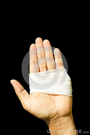 Hand Up By Bandage Hand In Black Background