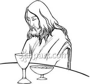 Jesus Praying Over A Meal   Royalty Free Clipart Picture