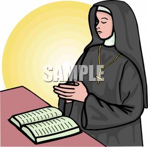 Nun Praying Over The Bible   Royalty Free Clipart Picture