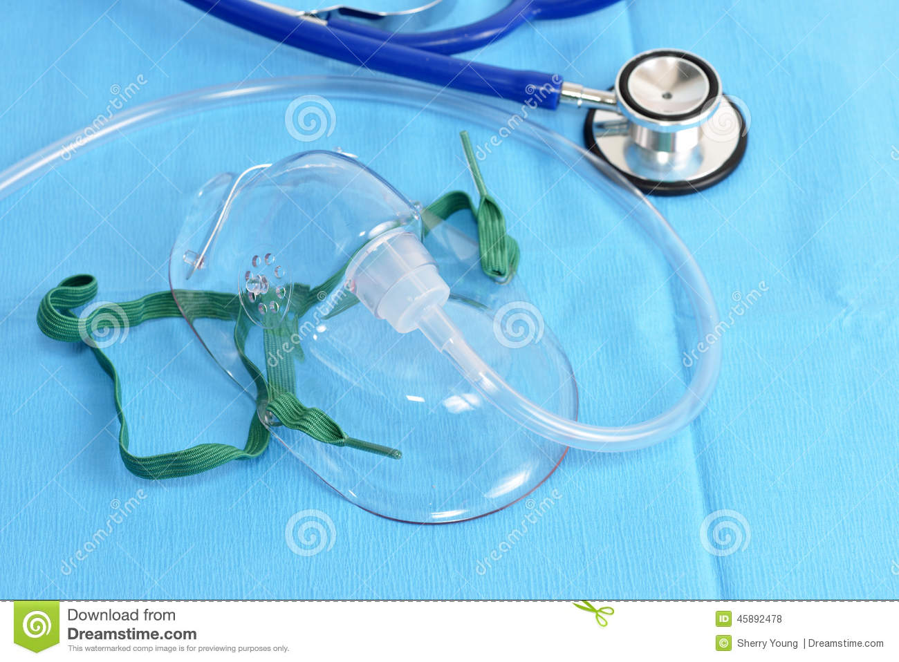 Oxygen Mask And Stethoscope On Sterile Drape 