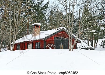 Photo Of Rustic Red Wooden Barn In Snow   Old Rustic Red Wooden Barn    