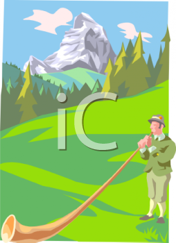 Playing An Alphorn In The Mountains Of Switzerland Clipart Image Jpg