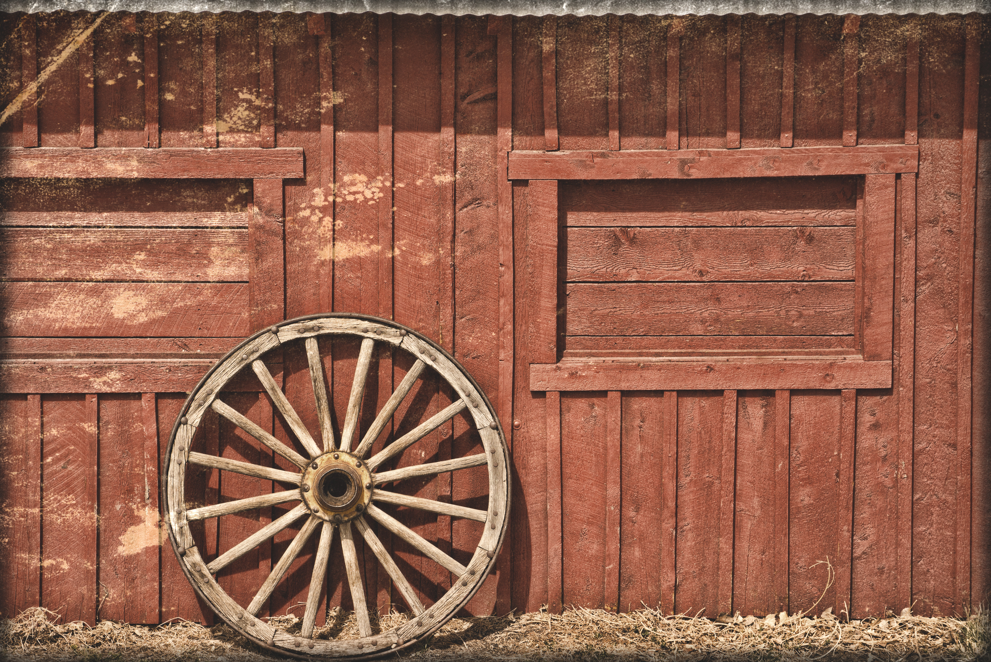 Red Barn And Wooden Wheel By Mudyfrog Red Barn And Wooden Wheel By    