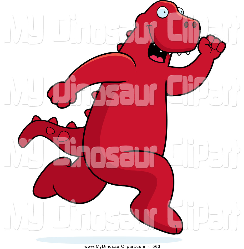 Red Dinosaur Running To The Right Happy Red Dinosaur Holding And    