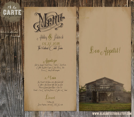 Rustic Barn Wedding Menu Rustin Vintage By Alacartepaperie