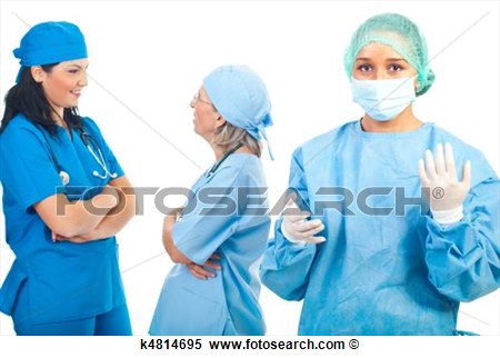 Surgeon Woman Wearing Sterile Uniform With Maskcap And Gloves And Her    