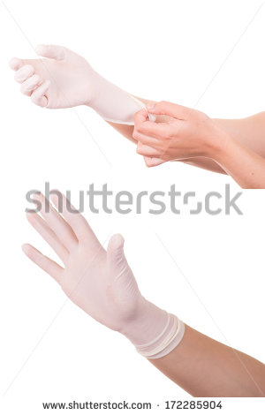 The Doctor Wears Sterile Latex Gloves Stock Photo
