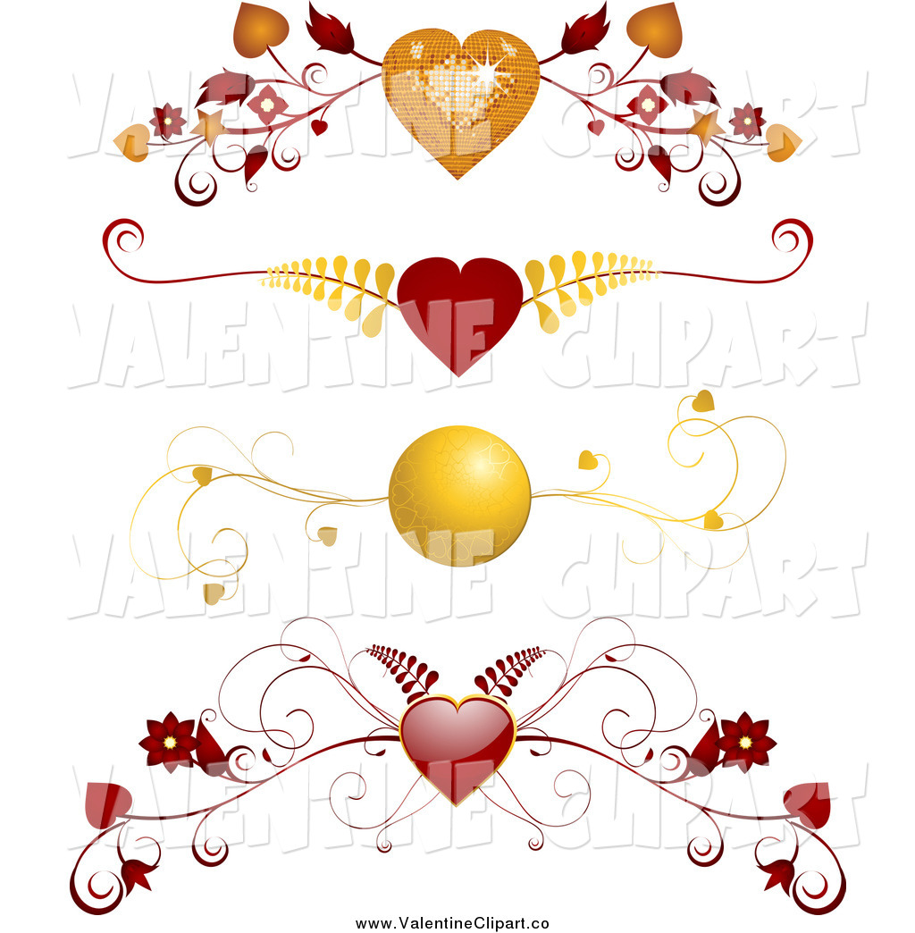Vector Clip Art Of Red And Gold Floral Heart Valentine Rule Border