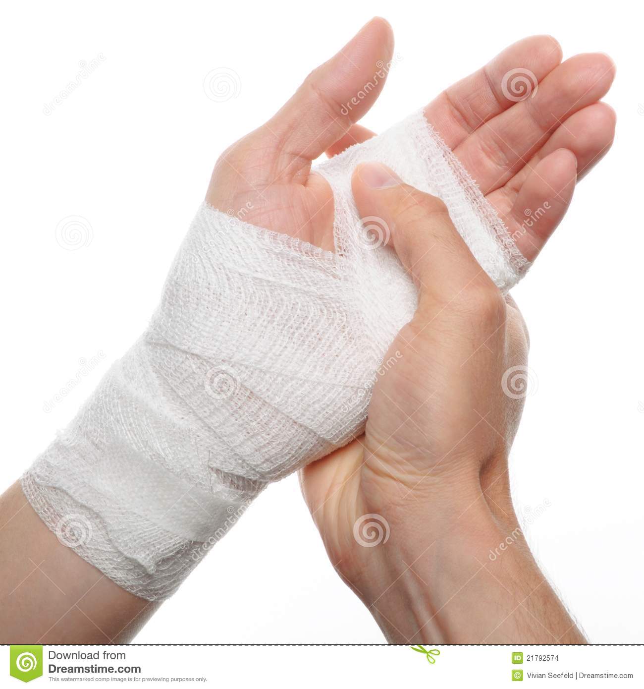 White Medicine Bandage On Injury Hand On White Background