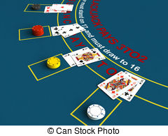 Blackjack 3d Render Of Table Scene Clipart