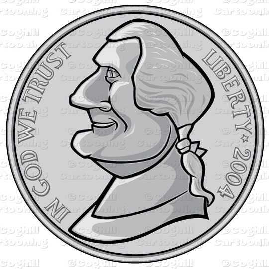 Cartoon Us Nickel Coin Vector Clipart Illustration